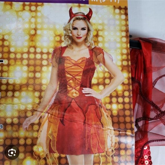 Red and Orange Kids 2 Piece She Devil Costume - Size 12-14 NWT - Picture 1 of 4